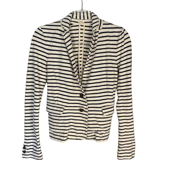 J. Crew Navy Blue Off White Nautical Maritime Striped Cotton Knit Blazer Sz XS - Picture 13 of 14